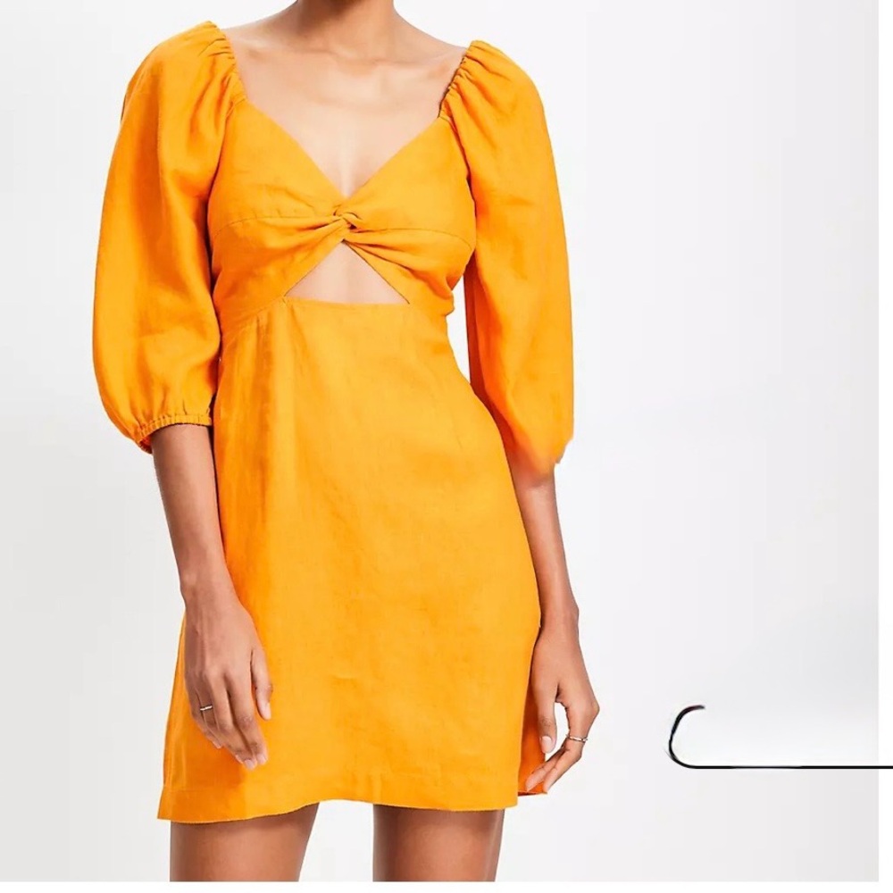 Elegant Orange Puff Sleeve Dress